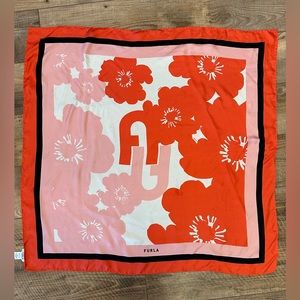 FURLA 100% SILK SCARF •Pink Red Black White• Made in Italy
